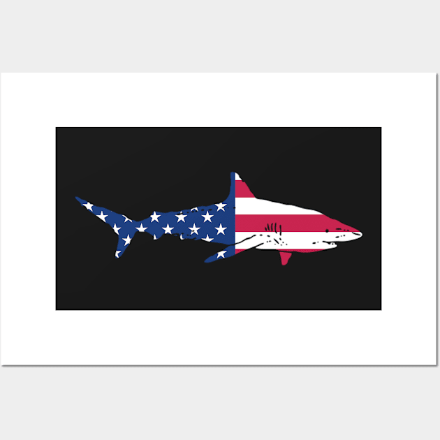 Patriotic Shark with the US Flag Wall Art by RJCatch